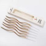 Metallic Curly thin candles pack of 6 champagne color