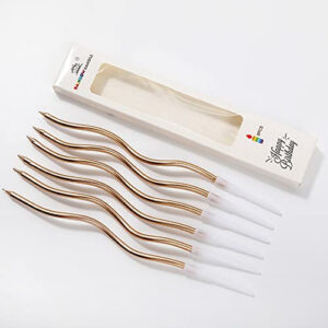 Metallic Curly thin candles pack of 6 champagne color