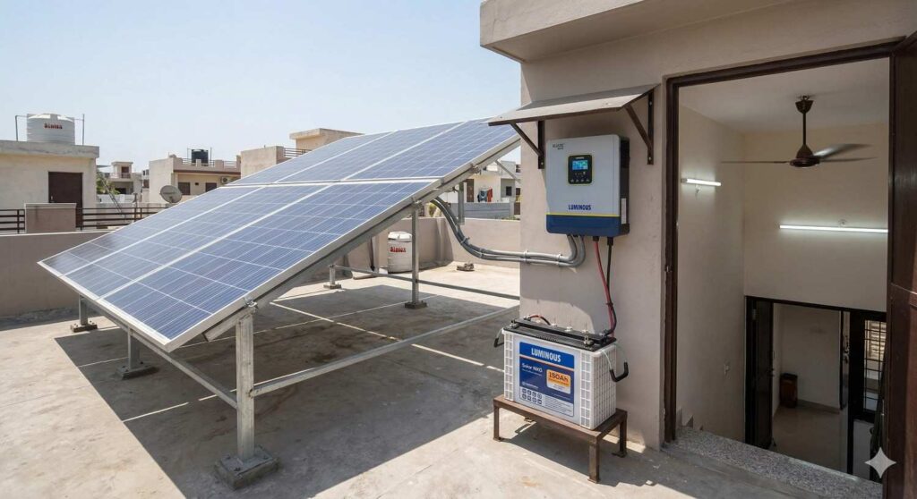 500W solar panels charging a 150Ah battery while home appliances are running